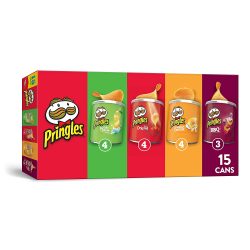 Pringles Potato Crisps Chips, Flavored Variety Pack, Original, Cheddar Cheese, Sour Cream and Onion, BBQ, 20.6 oz (15 Cans)